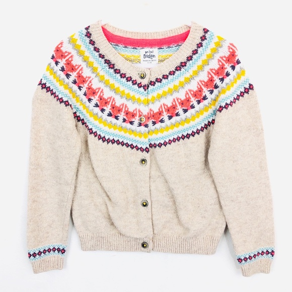 Mini Boden Fox Cardigan Fair Isle 